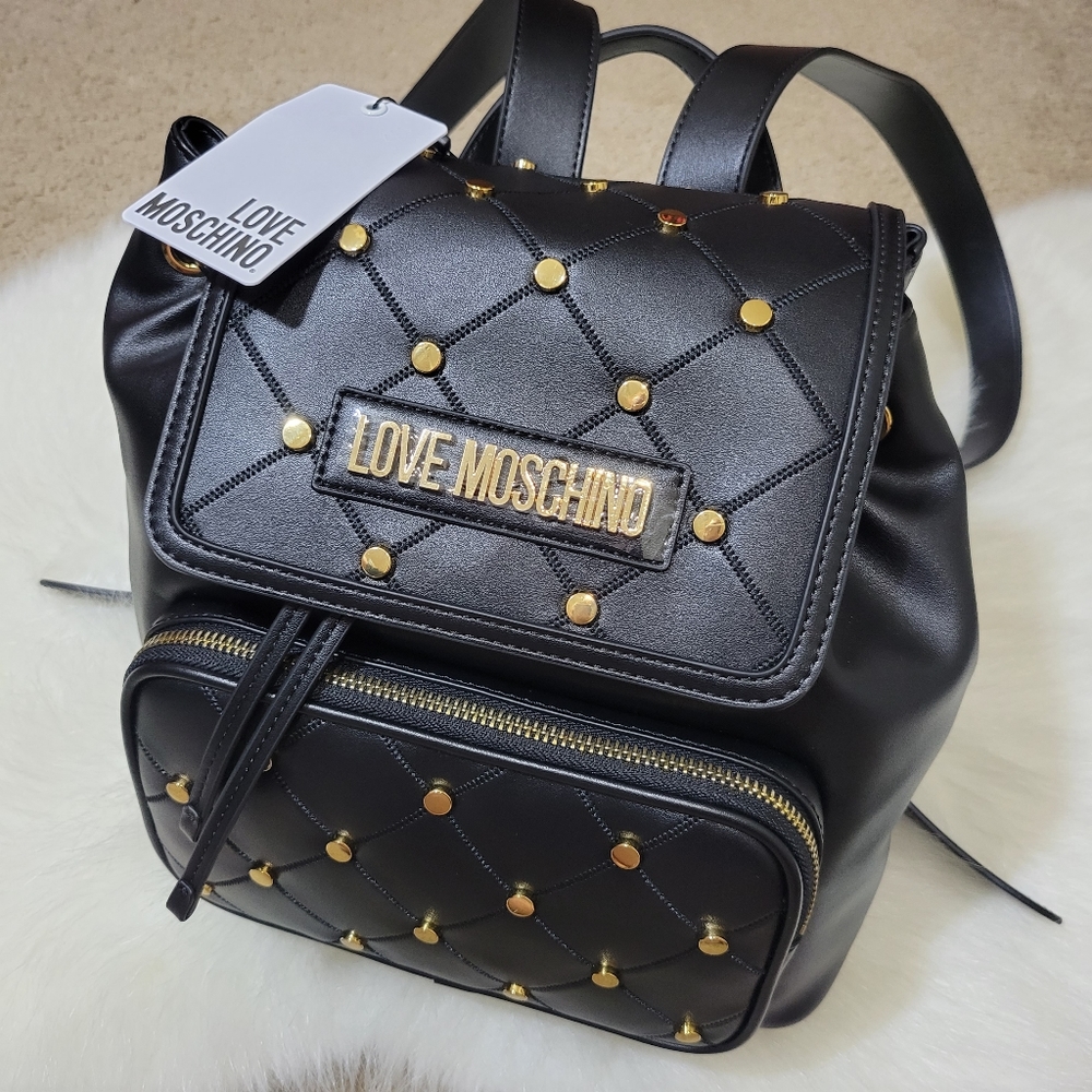 NWT LOVE MOSCHINO Black Studded Cinch Backpack